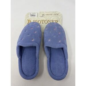 Isotoner Womens 7.5/8 Secret Sole Floral Slip On Terry Indoor/Outdoor Slippers